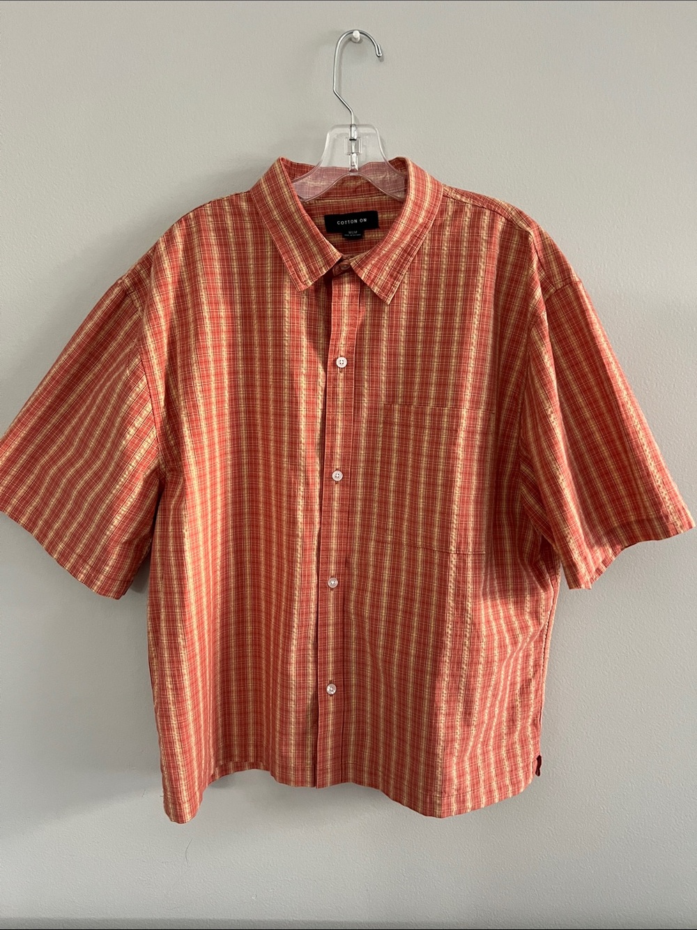 Cotton On Men’s Orange Plaid Short-Sleeve Button-Up Shirt